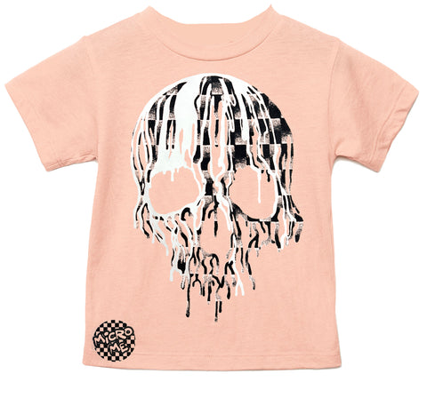 Denim Check Skull Tee, Peach  (Infant, Toddler, Youth, Adult)