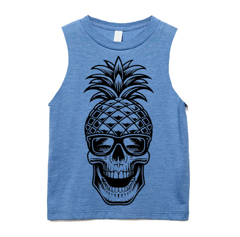Pineapple Skull Muscle Tank, Carolina Blue (Infant, Toddler, Youth, Adult)