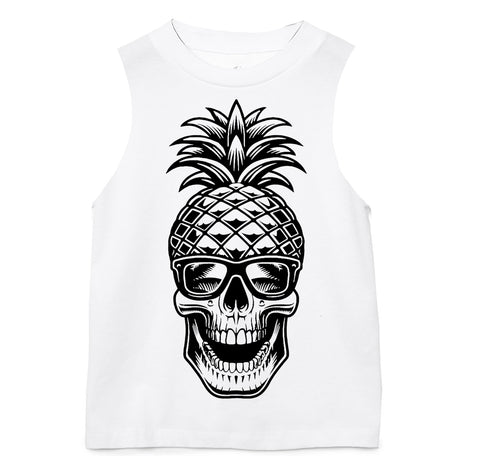 Pineapple Skull Muscle Tank, White (Infant, Toddler, Youth, Adult)