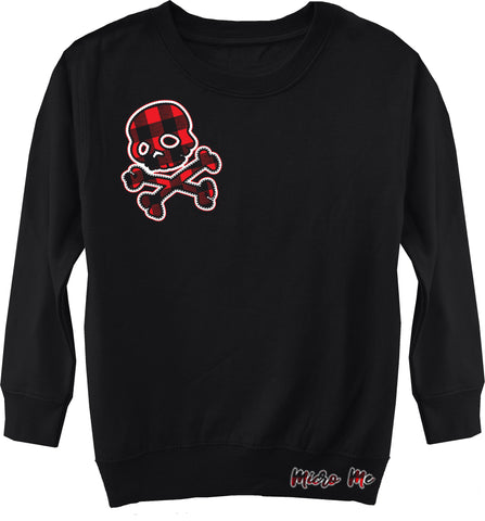 Red Plaid Skull Fleece Sweater, Black- (Toddler, Youth, Adult)