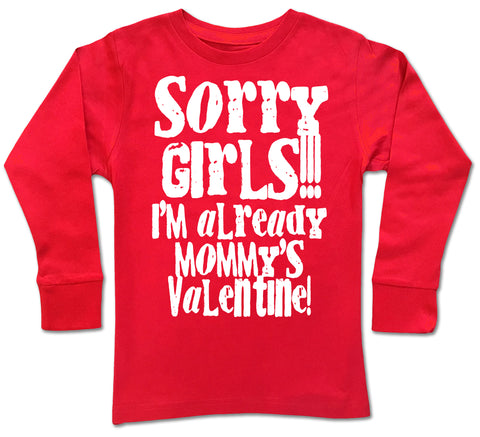 Sorry Girls Long Sleeve Shirt, Red (Infant, Toddler, Youth, Adult)