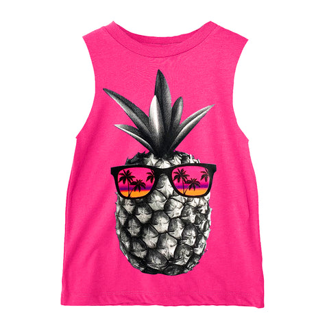 Pineapple Sunglasses Muscle Tank, Hot Pink (Infant, Toddler, Youth, Adult)