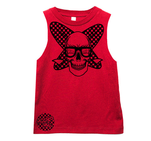 Surf Skull Muscle Tank, Red  (Infant, Toddler, Youth, Adult)