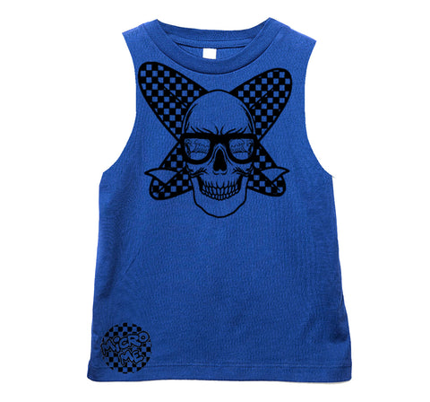 Surf Skull Muscle Tank, Royal  (Infant, Toddler, Youth, Adult)