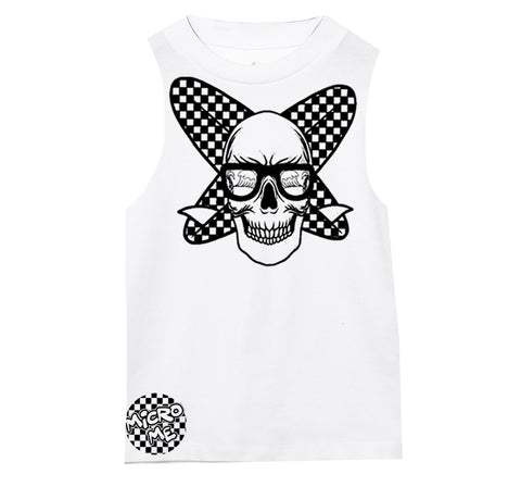 Surf Skull Muscle Tank, White  (Infant, Toddler, Youth, Adult)