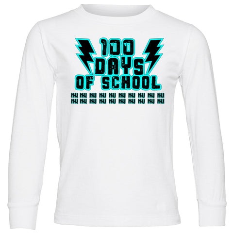 100 Days of School BOLT LS Shirt, White (Toddler, Youth, Adult)