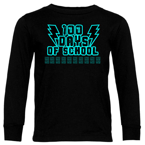 100 Days of School BOLT LS Shirt, Black (Toddler, Youth, Adult)