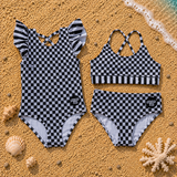 Checker/Stripe PYPER Bikini, BLACK (Toddler-Youth)