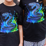 Neon Blue Viper Tee, Black  (Baby, Kids, Adult)