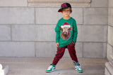 Cow Santa Long Sleeve Shirt, Green  (Infant, Toddler, Youth, Adult)