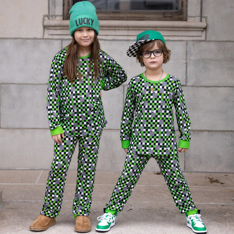 KASH Lounge Set, Bamboo Green Checks