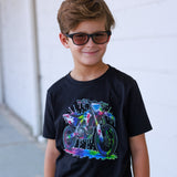 Neon Dirtbiker Tee, Black  (Baby, Kids, Adult)