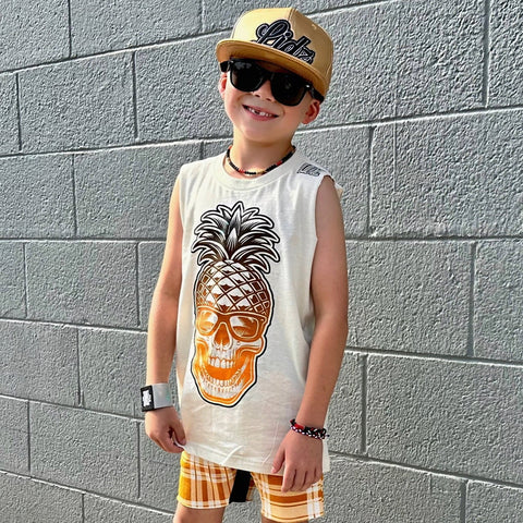 Gold Pineapple Skull Tank,  Natural  (Infant, Toddler, Youth, Adult)
