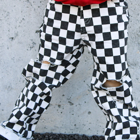 RTS-Checker Denim Pants, Black & White