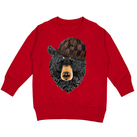 Bear Knit Beanie Crew Sweatshirt, Red (Toddler, Youth, Adult)