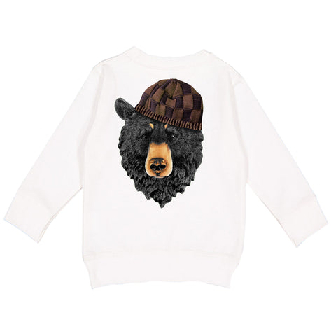Bear Knit Beanie Crew Sweatshirt, White (Toddler, Youth, Adult)