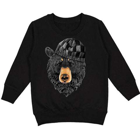 Bear Knit Beanie Crew Sweatshirt, Black (Toddler, Youth, Adult)