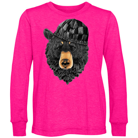 Bear Knit Checkers Long Sleeve Shirt, Hot Pink  (Infant, Toddler, Youth, Adult)