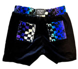 Black/Purple Checkered Distressed  Easton Short (Infant, Toddler, Youth)