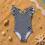 Checker/Stripe EVIE One Piece, BLACK (Baby-Youth)