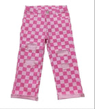 Checker Denim Pants, Pink