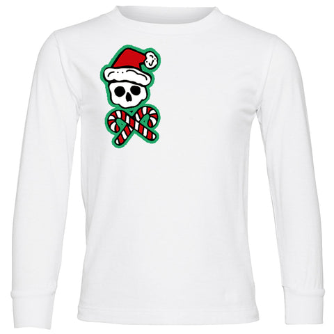Candy Cane Skull LS Shirt, White (Infant, Toddler, Youth, Adult)