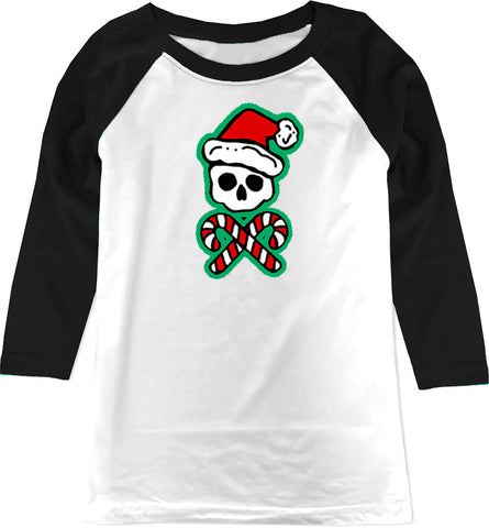 Candy Cane Skull Ragln, W/Blk (Infant, Toddler, Youth, Adult)