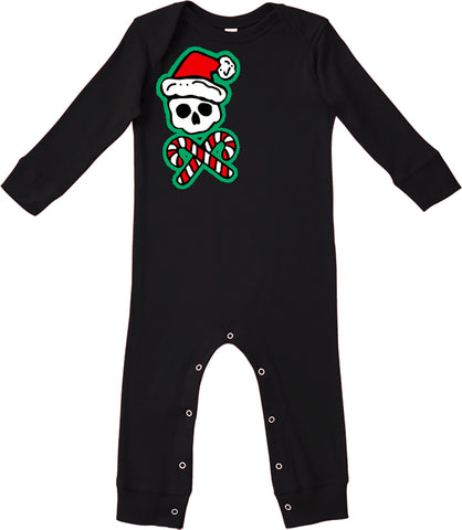 Candy Cane Skull Romper, Black  (Infant)