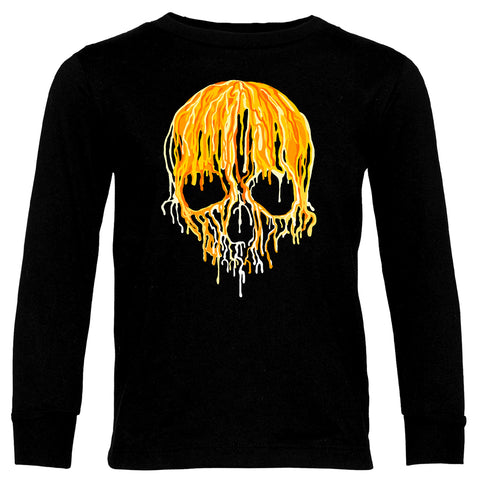 Candy Corn Drip Skull Long Sleeve Shirt, Black (Infant, toddler, youth, adult)