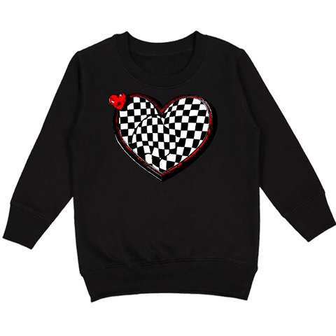 Checker Heart  Crew Sweatshirt, Black (Toddler, Youth, Adult)
