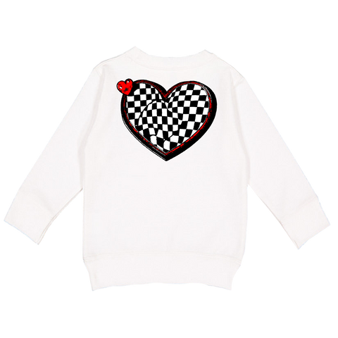 Checker Heart  Crew Sweatshirt, White  (Toddler, Youth, Adult)