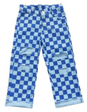 Checker Denim Pants, Blue