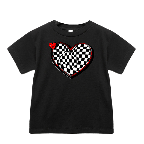 Checker Heart Tee, Black (Infant, Toddler, Youth, Adult)