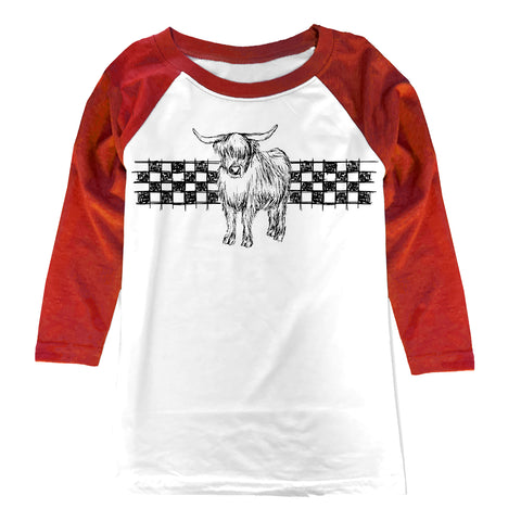 Cow Checks Raglan, W/Red (Infant, Toddler, Youth, Adult)