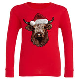 Cow Santa Long Sleeve Shirt, Red  (Infant, Toddler, Youth, Adult)