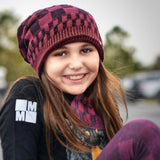 Mono Checks Beanie, Burgundy  (Medium/Large)