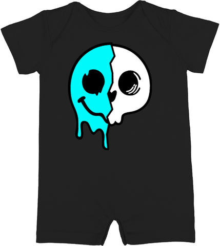 Drip Happy Skull Short Romper, Black  (Infant)