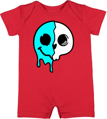 Drip Happy Skull Short Romper, Red  (Infant)