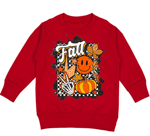 Falloween Checks Crew Sweatshirt, Red  (Toddler, Youth, Adult)