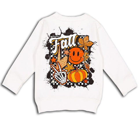 Falloween Checks Crew Sweatshirt, White  (Toddler, Youth, Adult)