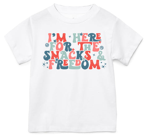 Snacks & Freedom Tee, White  (Infant, Toddler, Youth, Adult)