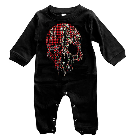 Ginger-Dead Drip Skull Romper, Black- (Infant)