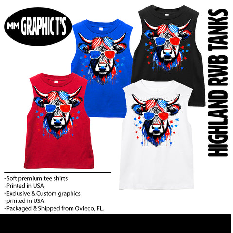 RWB Highland Cow Tanks, (Multiple Options)