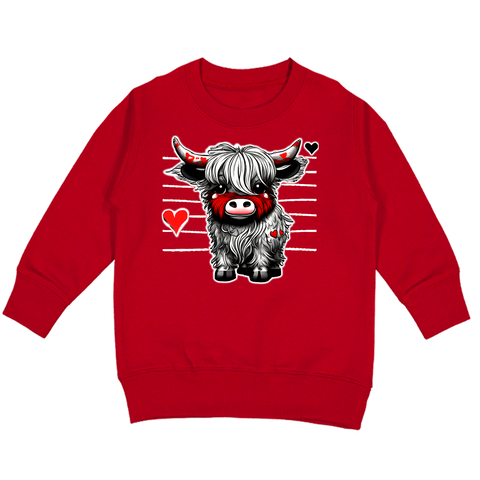 Highland Cow Love Crew Sweatshirt, Red (Toddler, Youth, Adult)