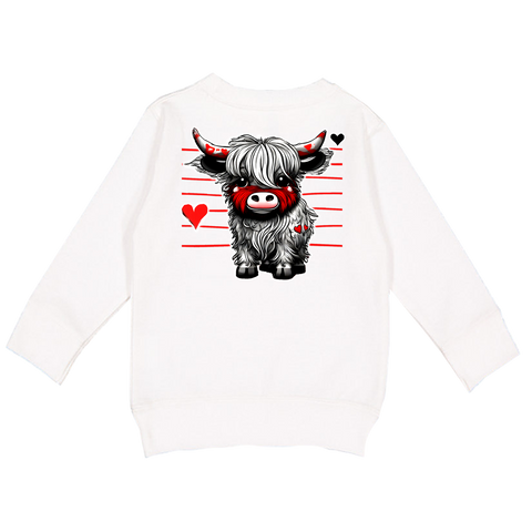 Highland Cow Love Crew Sweatshirt, White (Toddler, Youth, Adult)