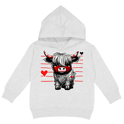 Highland Cow Love Hoodie, White (Toddler, Youth, Adult)