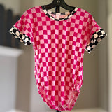 (BAMBOO)  Pink Checkerboard HAILEY Bubble Romper (Infant)