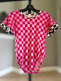 (BAMBOO)  Pink Checkerboard HAILEY Bubble Romper (Infant)