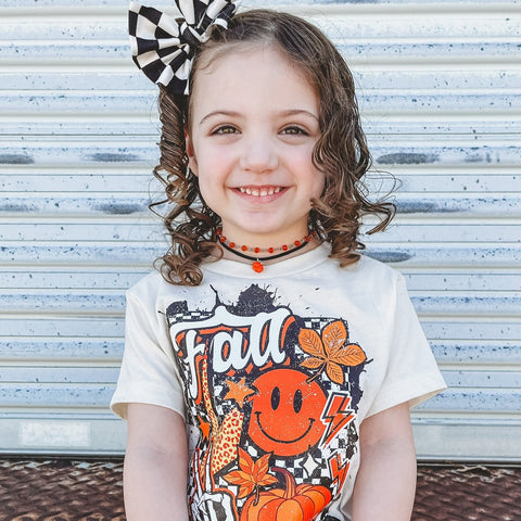Falloween Checks Tee, Natural (Infant, Toddler, Youth, Adult)