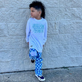 Checker Denim Pants, Blue